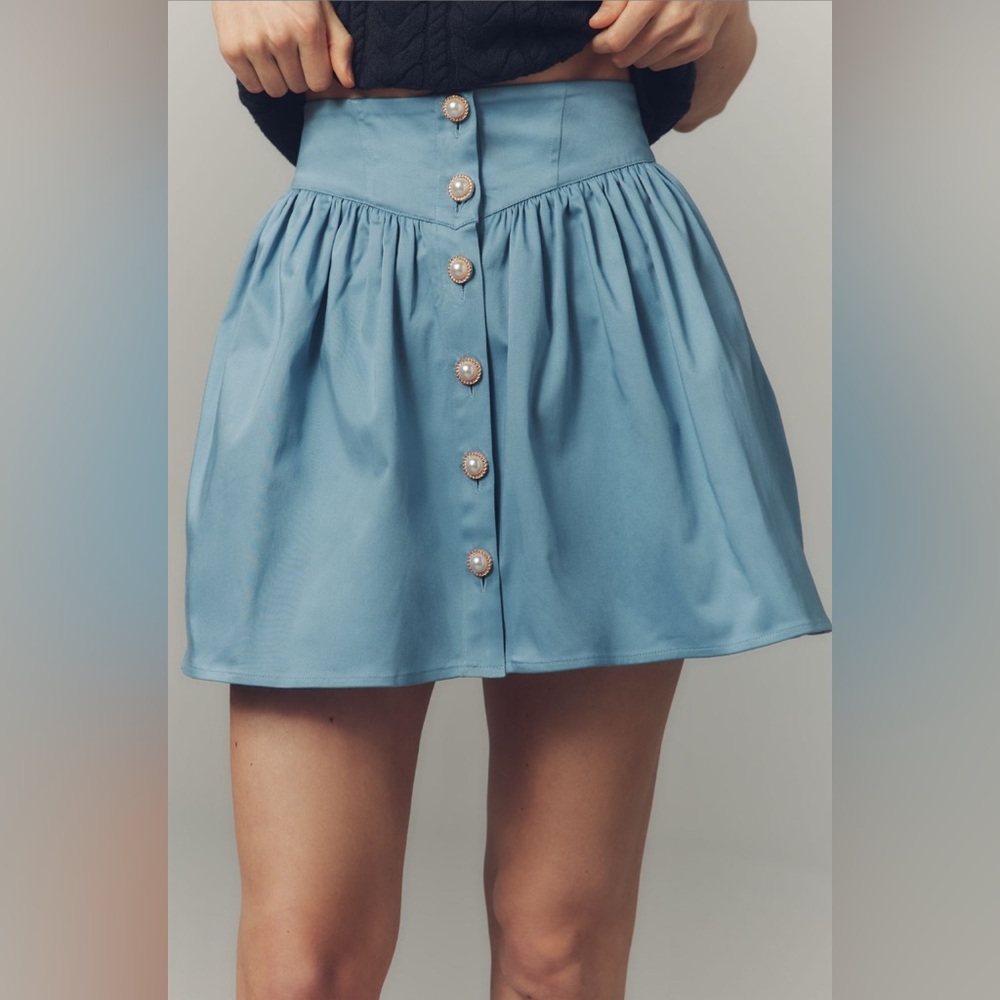 ✨ Anthropologie Basque-Waist Buttondown Mini Skirt Sz L